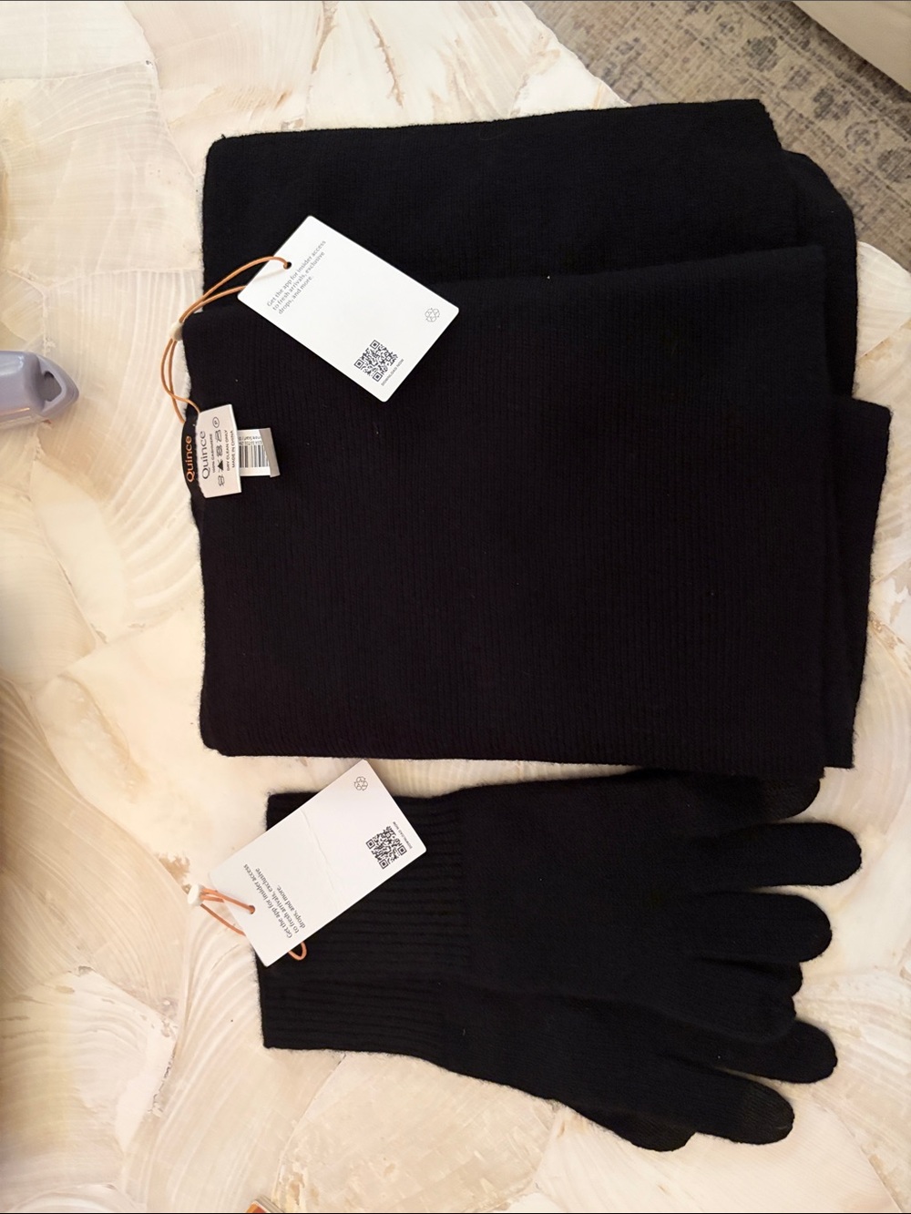 Quince Black Knit Scarf and Glove Set